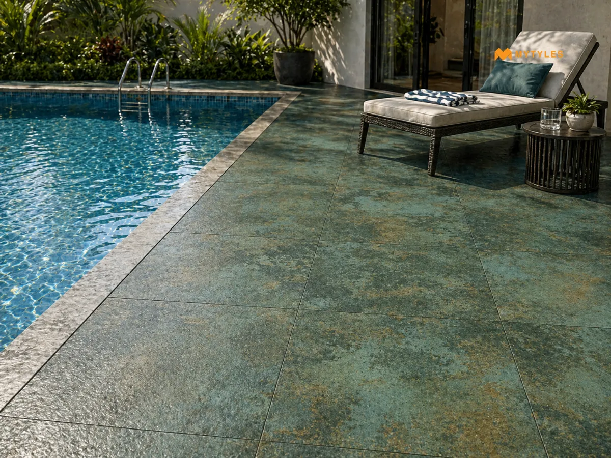 Vitrified Green Anti Skid Tiles in Pool Area